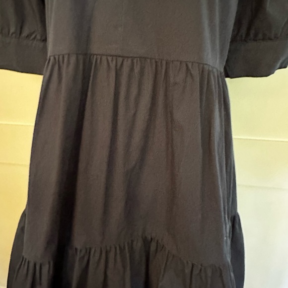 Lili Sidonio size S navy cotton poplin v-neck tiered dress with collar. - Picture 6 of 10